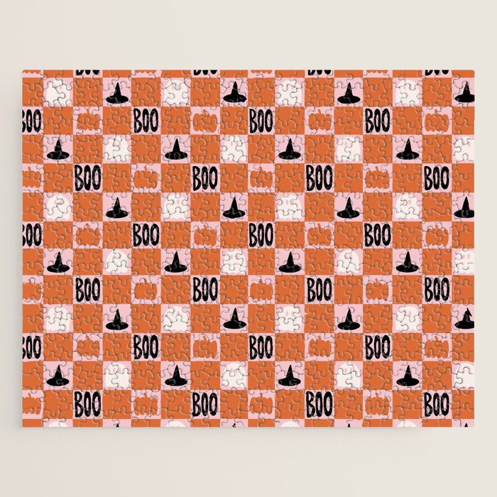 Halloween Checkered Print in Pink Jigsaw Puzzle Gallery Image 1