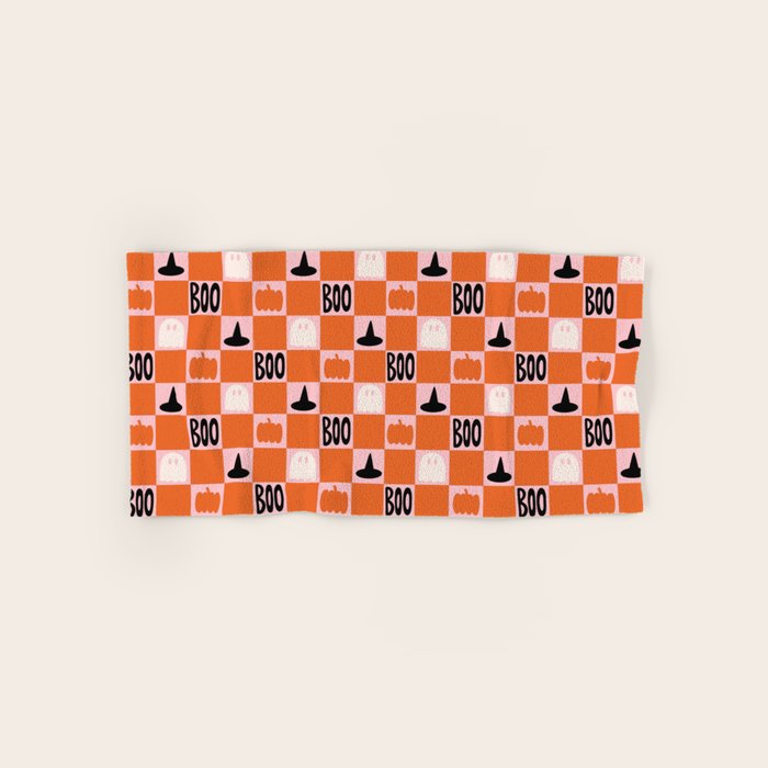 Halloween Checkered Print in Pink Bath Towel Gallery Image 1