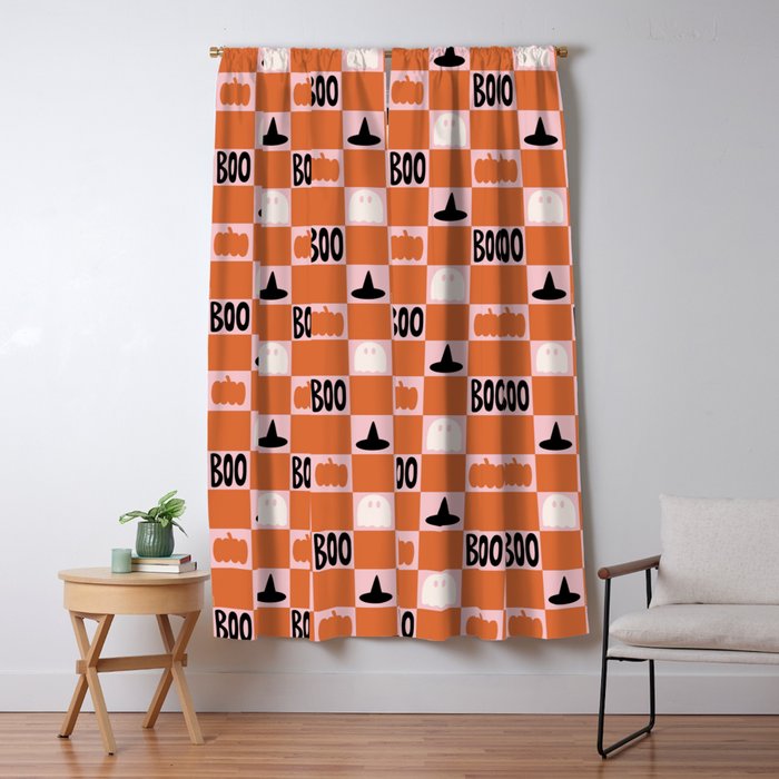 Halloween Checkered Print in Pink Window Curtain Gallery Image 5