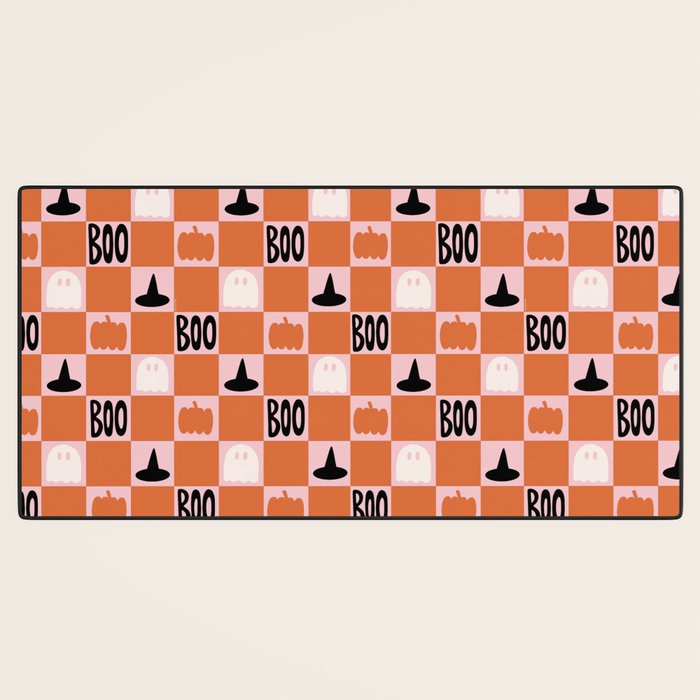 Halloween Checkered Print in Pink Desk Mat Gallery Image 3