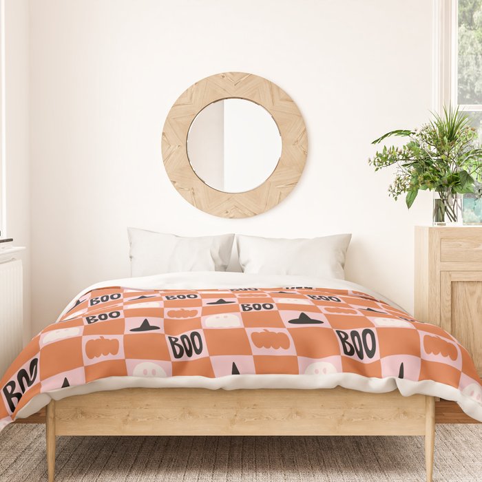 Halloween Checkered Print in Pink Duvet Cover Gallery Image 3