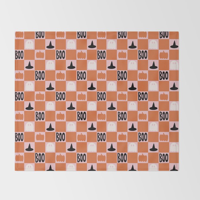 Halloween Checkered Print in Pink Throw Blanket Gallery Image 2