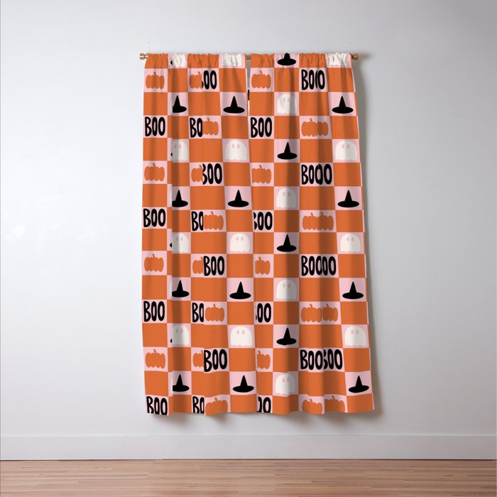 Halloween Checkered Print in Pink Window Curtain Gallery Image 3