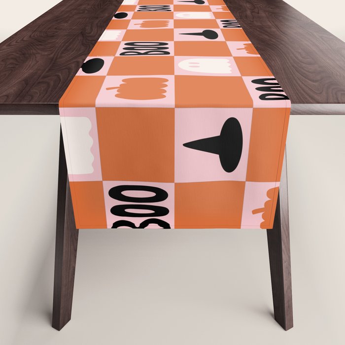 Halloween Checkered Print in Pink Table Runner Gallery Image 1