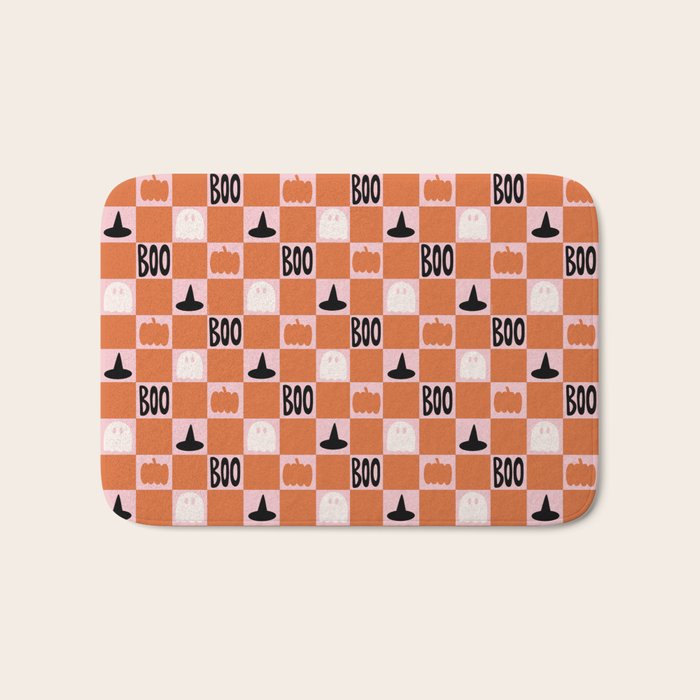 Halloween Checkered Print in Pink Bath Mat Gallery Image 1