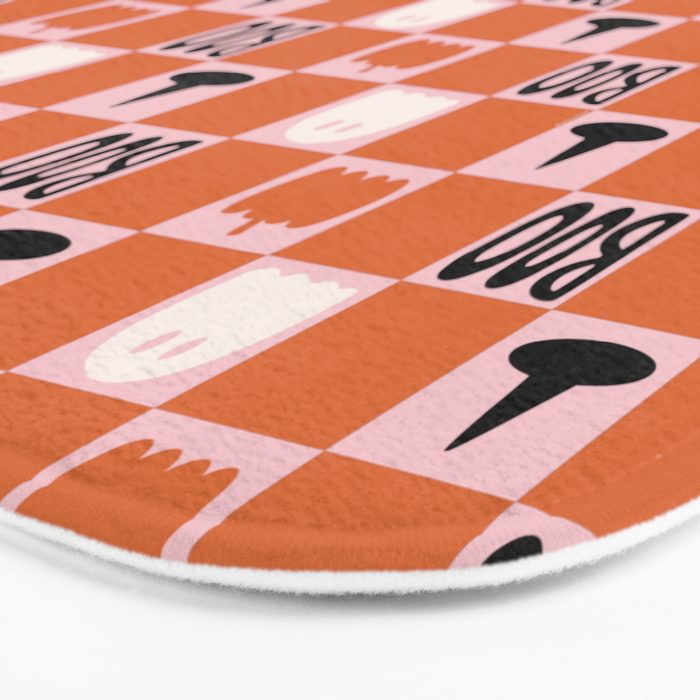 Halloween Checkered Print in Pink Bath Mat Gallery Image 3