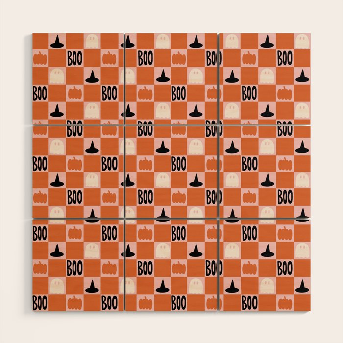 Halloween Checkered Print in Pink Wood Wall Art Gallery Image 1