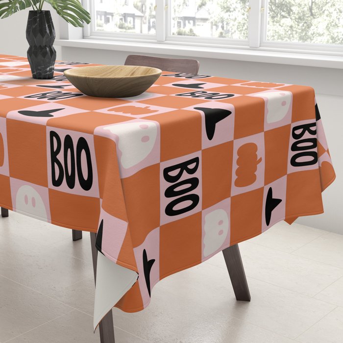 Halloween Checkered Print in Pink Tablecloth Gallery Image 3