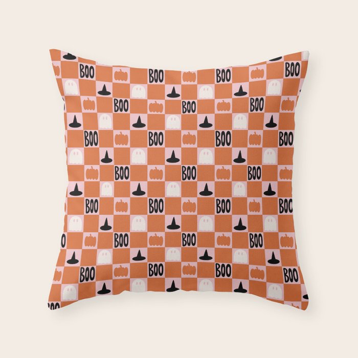 Halloween Checkered Print in Pink Throw Pillow Gallery Image 6
