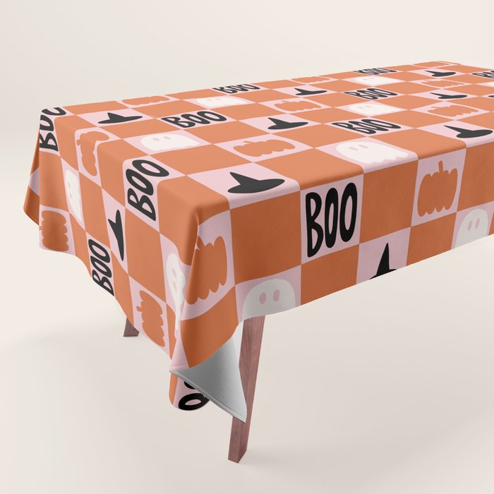 Halloween Checkered Print in Pink Tablecloth Gallery Image 1
