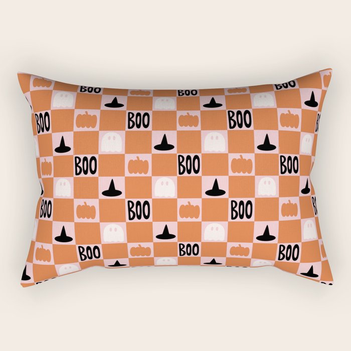 Halloween Checkered Print in Pink Rectangular Pillow Gallery Image 1