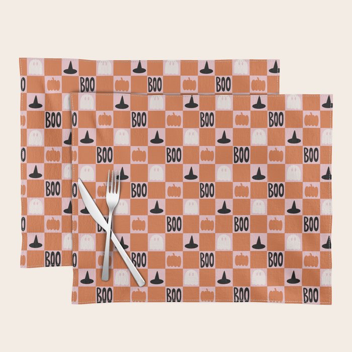 Halloween Checkered Print in Pink Placemat Gallery Image 1