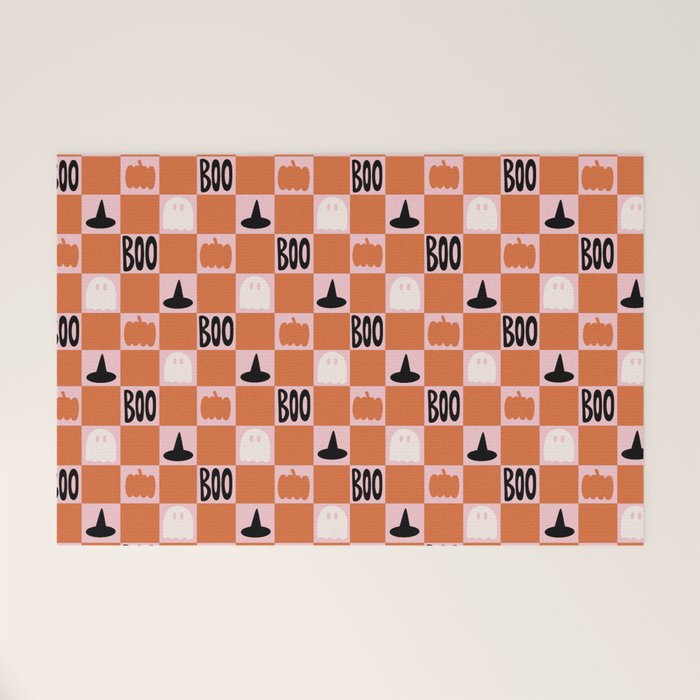 Halloween Checkered Print in Pink Welcome Mat Gallery Image 1