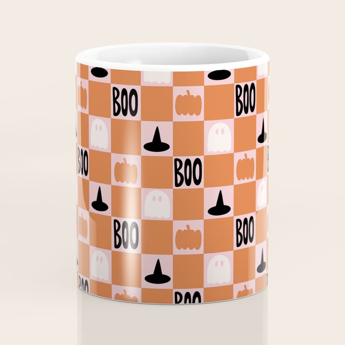 Halloween Checkered Print in Pink Coffee Mug Gallery Image 4