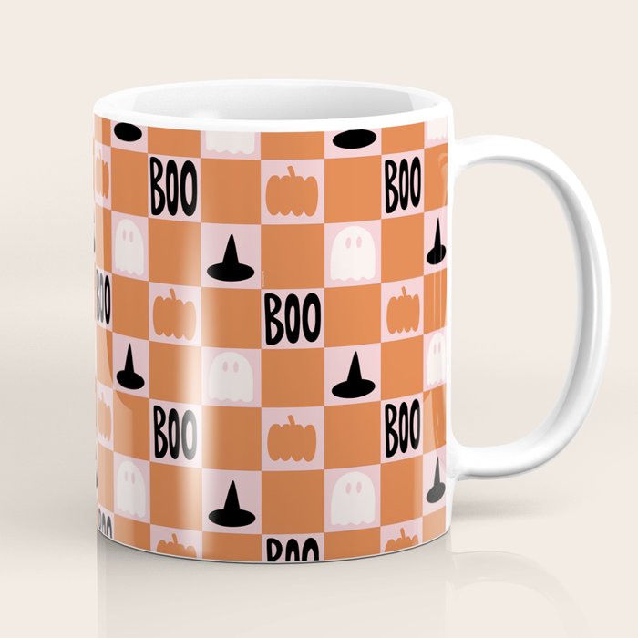 Halloween Checkered Print in Pink Coffee Mug Gallery Image 1