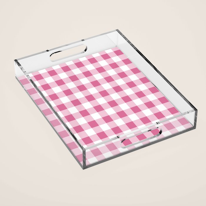 Gingham Large Pink White Acrylic Tray Gallery Image 1