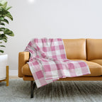 Gingham Large Pink White Throw Blanket Gallery Image 1