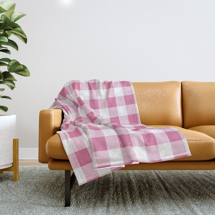 Gingham Large Pink White Throw Blanket Gallery Image 1