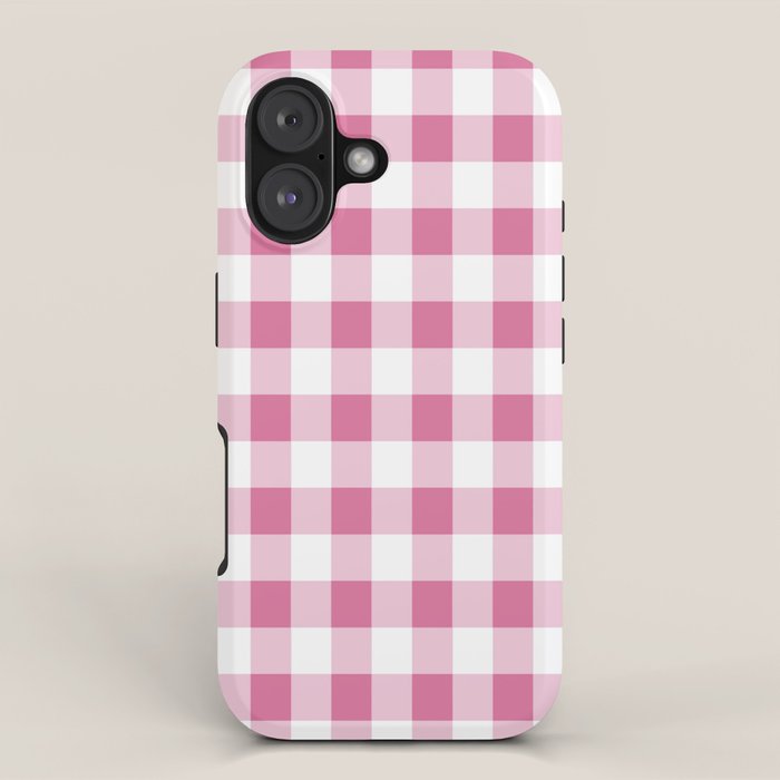 Gingham Large Pink White iPhone Case Gallery Image 1