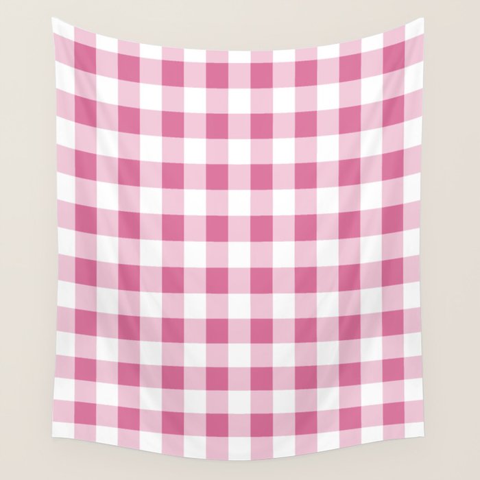 Gingham Large Pink White Wall Tapestry Gallery Image 4