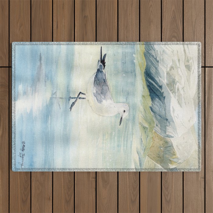 Seagull on the beach Outdoor Rug Gallery Image 1
