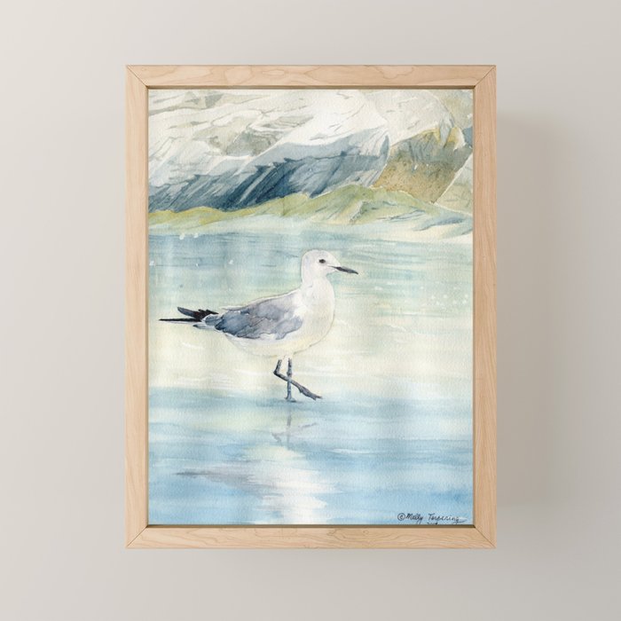 Seagull on the beach Mini Art Print Gallery Image 1