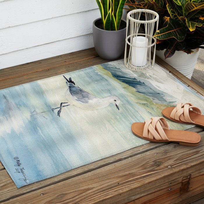 Seagull on the beach Outdoor Rug Gallery Image 2