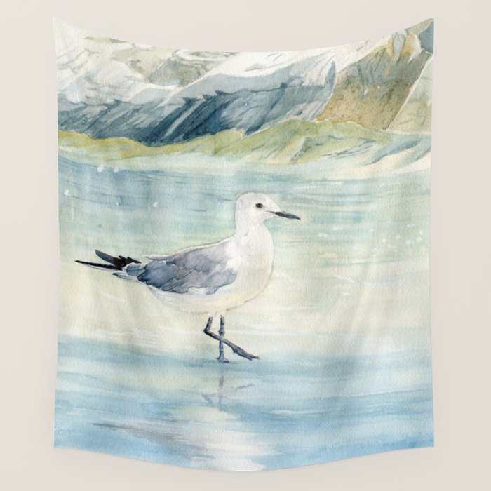 Seagull on the beach Wall Tapestry Gallery Image 1