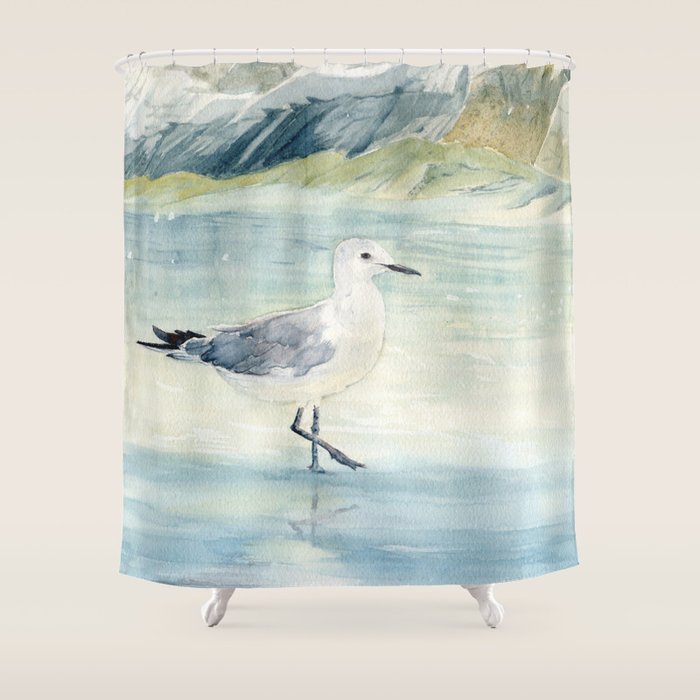 Seagull on the beach Shower Curtain Gallery Image 1
