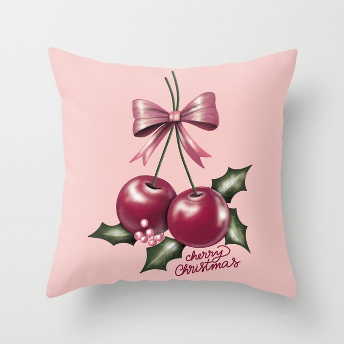 Cherry Christmas Throw Pillow Gallery Image 6