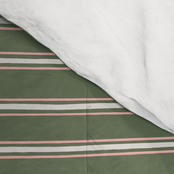 Triple Stripe Pattern Muted Green, Cream, Pink Comforter Gallery Image 4
