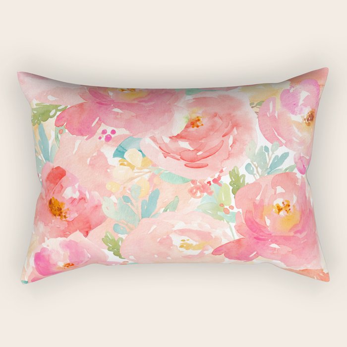 Preppy Pink Peonies Rectangular Pillow Gallery Image 2