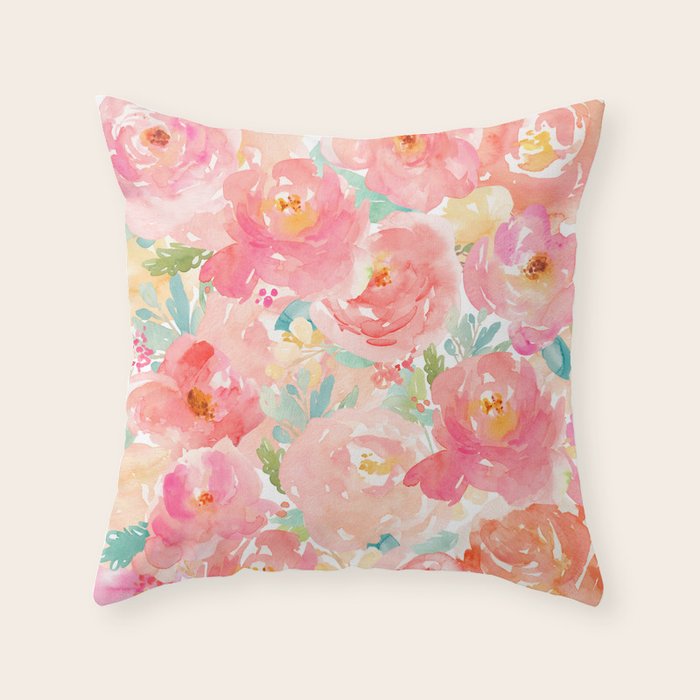 Preppy Pink Peonies Throw Pillow Gallery Image 6