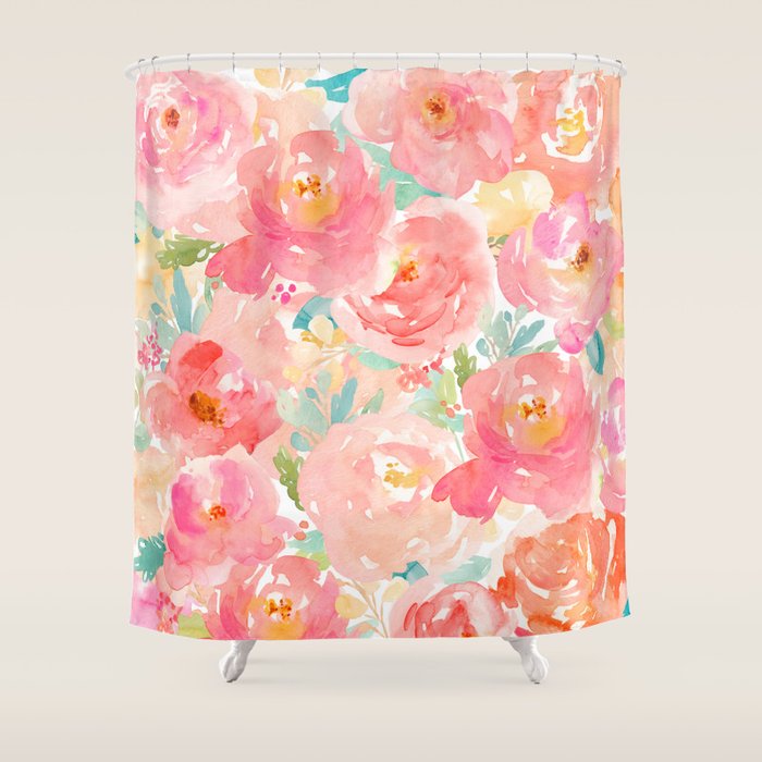 Preppy Pink Peonies Shower Curtain Gallery Image 1