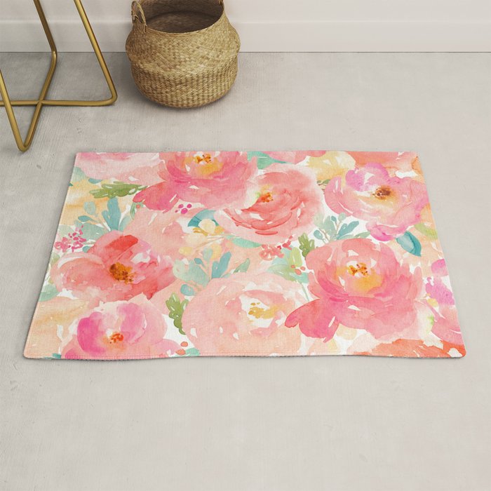 Preppy Pink Peonies Rug Gallery Image 1