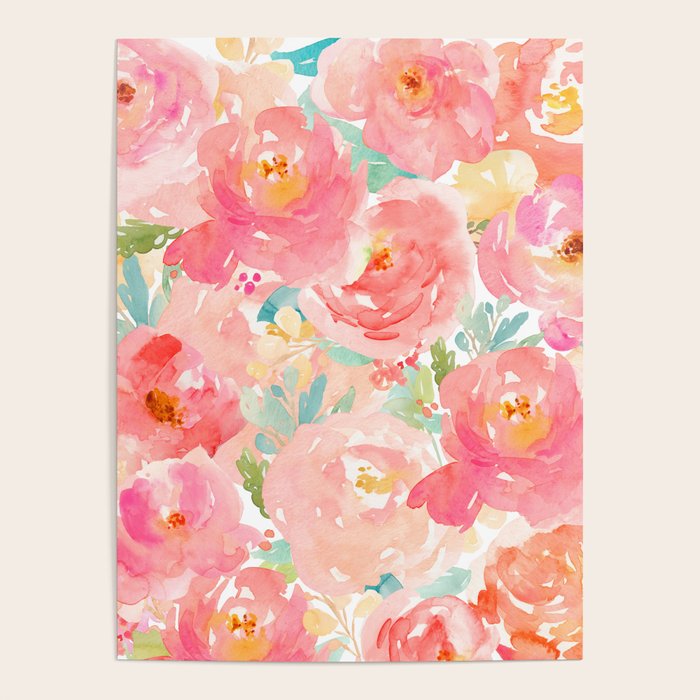 Preppy Pink Peonies Poster