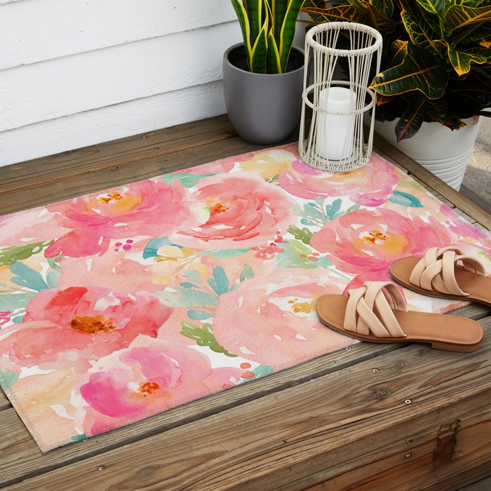 Preppy Pink Peonies Outdoor Rug Gallery Image 2