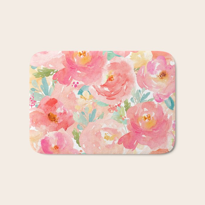 Preppy Pink Peonies Bath Mat Gallery Image 1