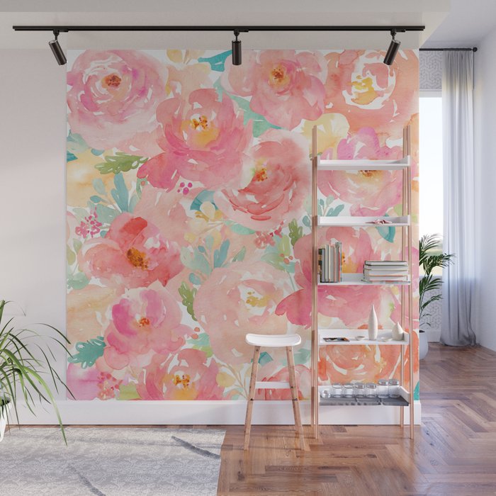 Preppy Pink Peonies Wall Mural Gallery Image 1