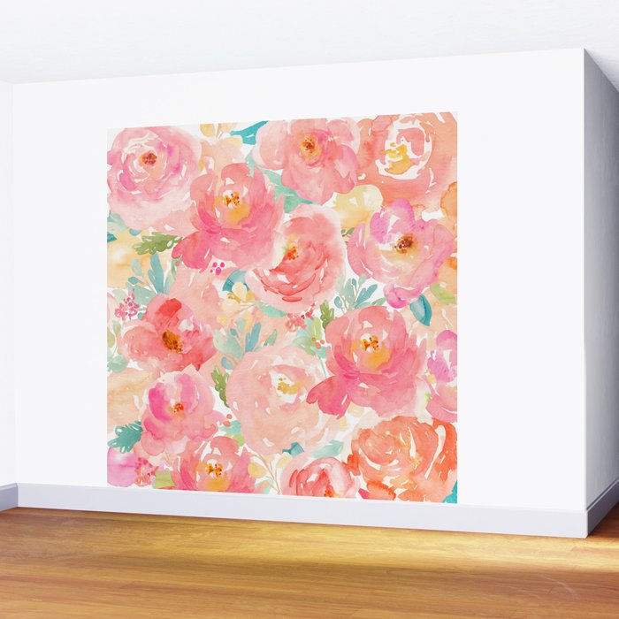 Preppy Pink Peonies Wall Mural Gallery Image 2