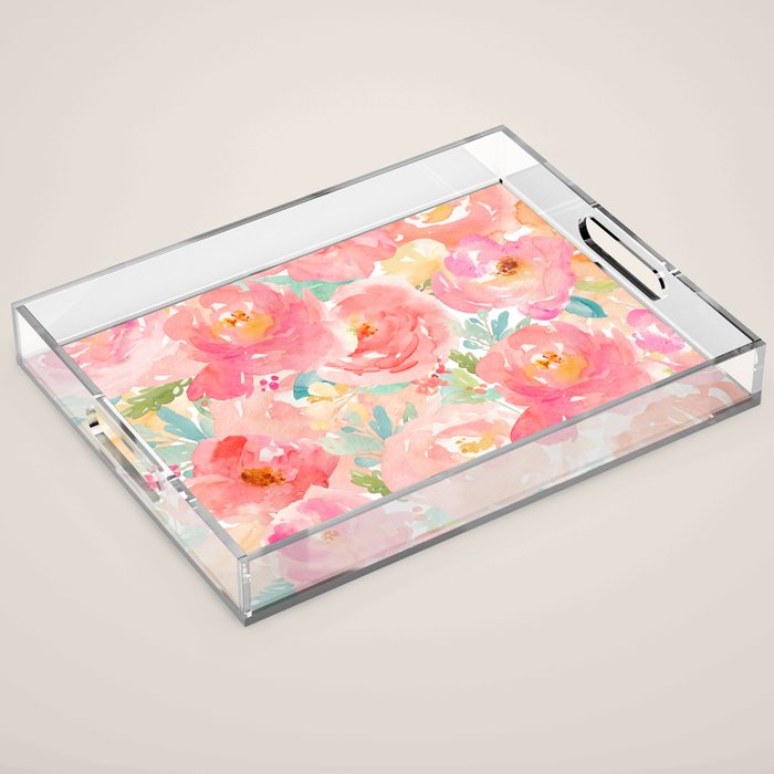 Preppy Pink Peonies Acrylic Tray Gallery Image 1