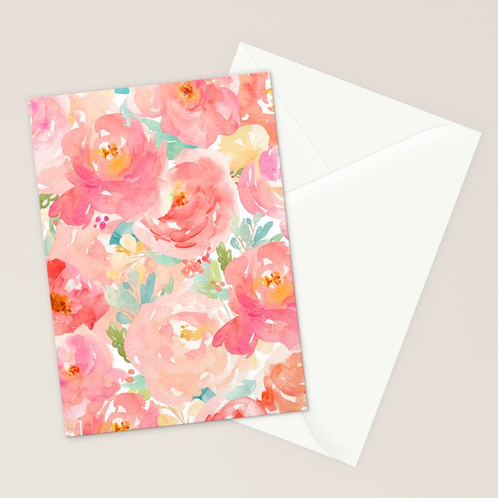 Preppy Pink Peonies Stationery Card Gallery Image 2