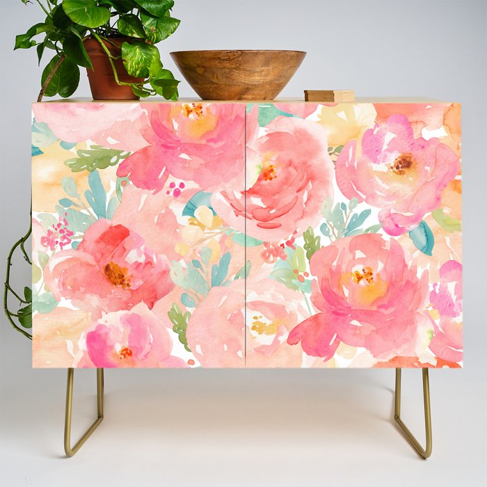 Preppy Pink Peonies Credenza Gallery Image 1