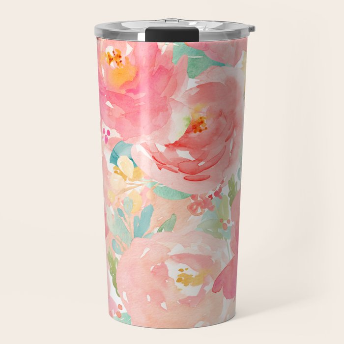 Preppy Pink Peonies Travel Mug Gallery Image 1