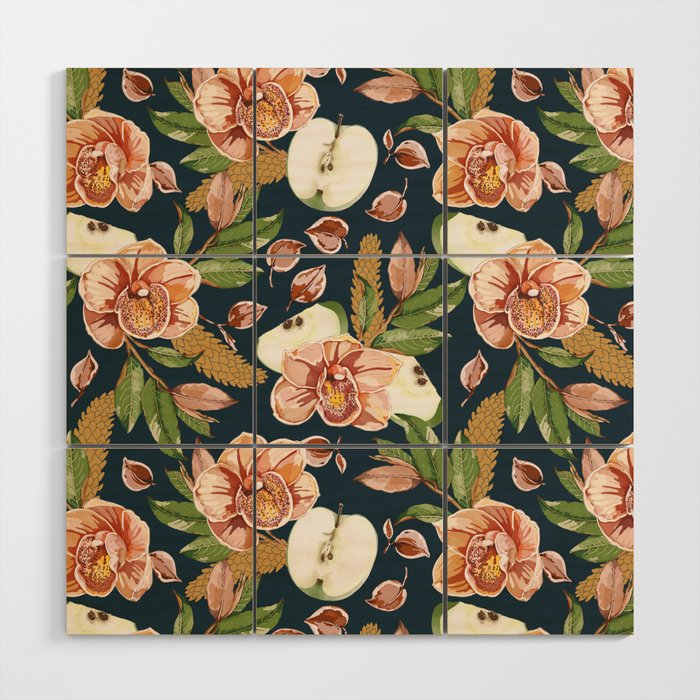 Tropical flowers autumn field D Wood Wall Art Gallery Image 1