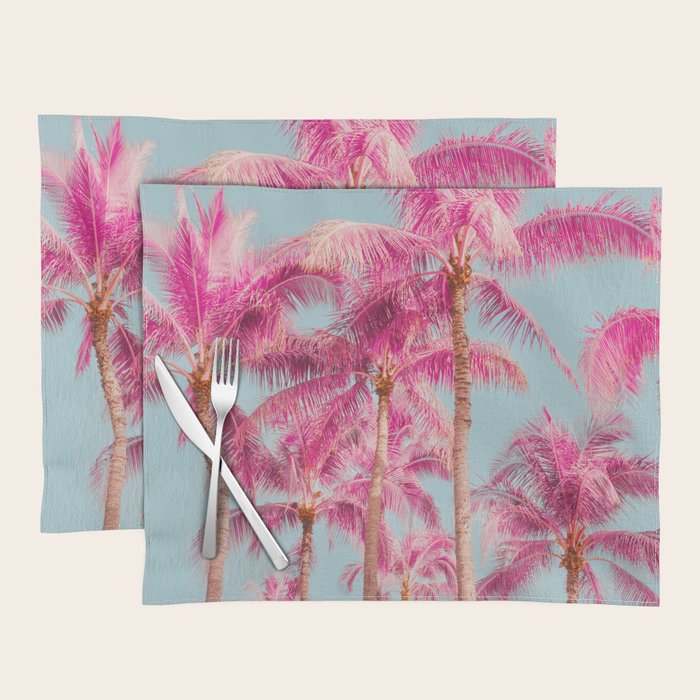 Pink Palm Trees - Surreal Nature Photography Print Placemat Gallery Image 1