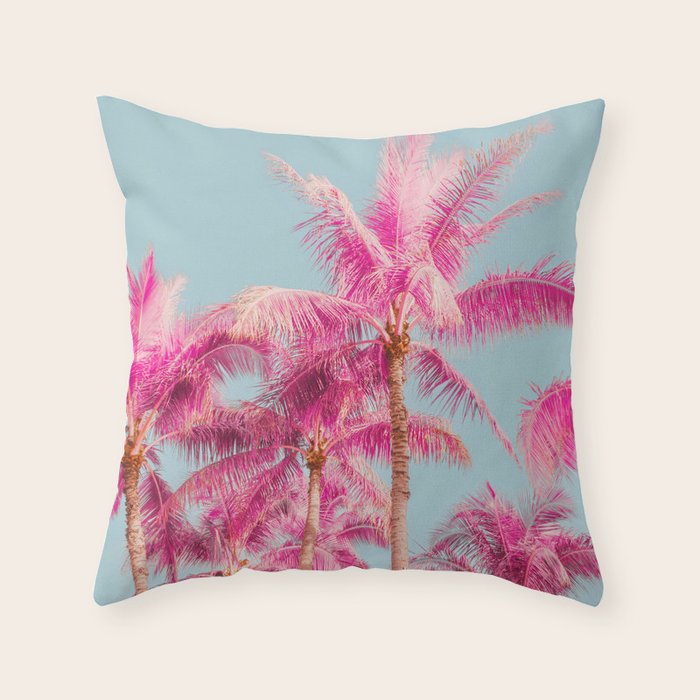 Pink Palm Trees - Surreal Nature Photography Print Throw Pillow Gallery Image 1