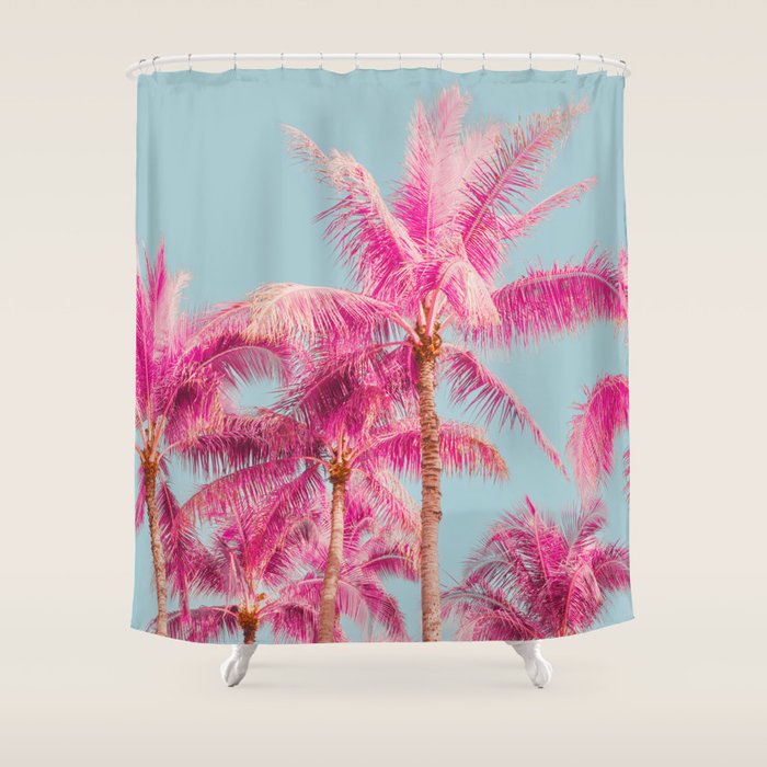 Pink Palm Trees - Surreal Nature Photography Print Shower Curtain Gallery Image 1