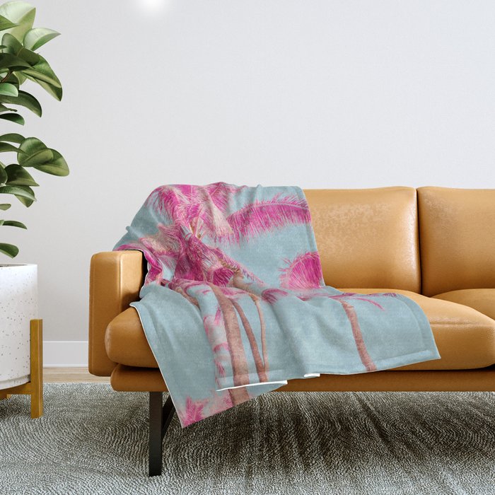 Pink Palm Trees - Surreal Nature Photography Print Throw Blanket Gallery Image 1