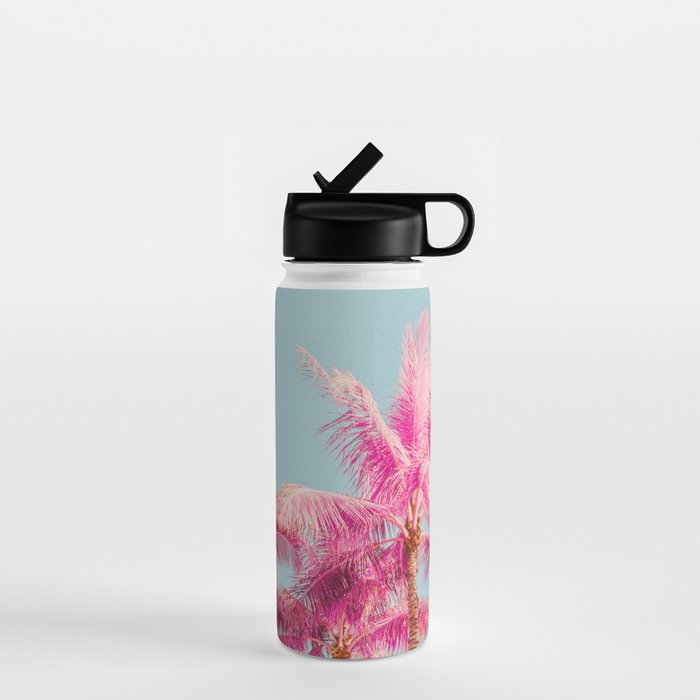Pink Palm Trees - Surreal Nature Photography Print Water Bottle Gallery Image 1